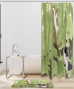 Creative Panda Bamboo Forest Watercolor Shower Curtain for Bathroom