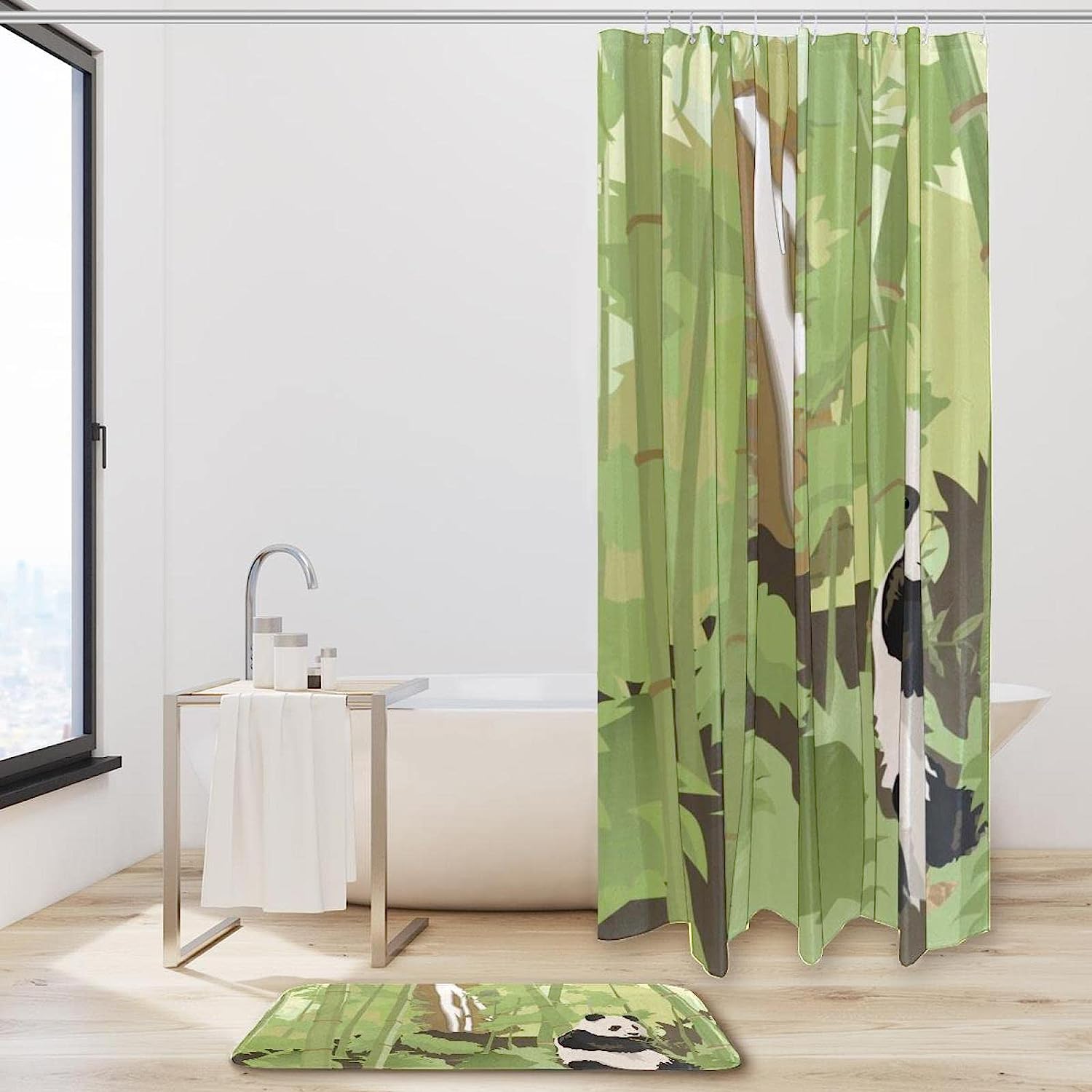 Creative Panda Bamboo Forest Watercolor Shower Curtain for Bathroom