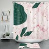 Creative Pink Marble Texture Shower Curtain with Palm Leaf Design for Your Modern Bathroom