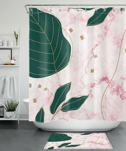 Creative Pink Marble Texture Shower Curtain with Palm Leaf Design for Your Modern Bathroom