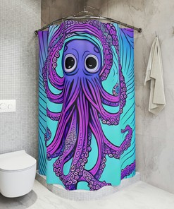 Creative Purple Octopus Shower Curtain AI Art Design for Modern Bathroom