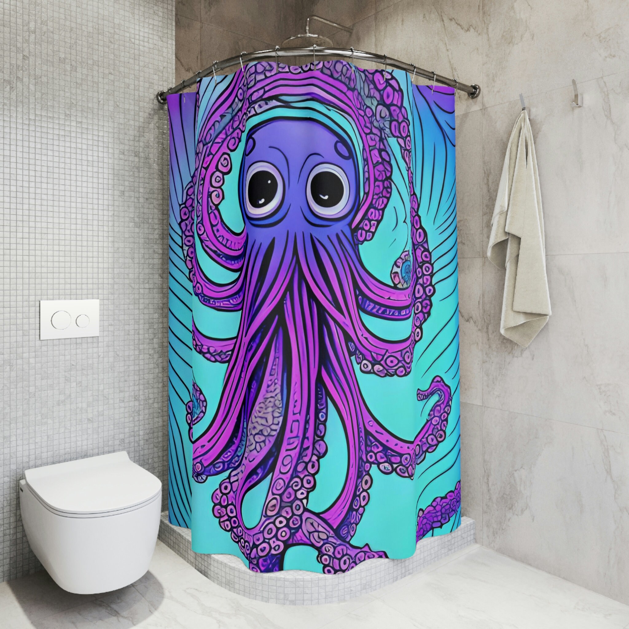 Creative Purple Octopus Shower Curtain AI Art Design for Modern Bathroom