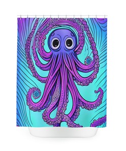 Creative Purple Octopus Shower Curtain AI Art Design for Modern Bathroom