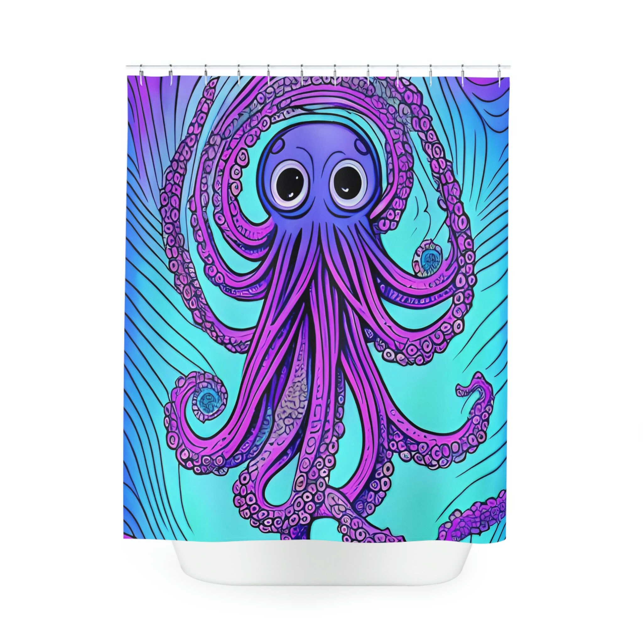 Creative Purple Octopus Shower Curtain AI Art Design for Modern Bathroom
