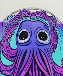 Creative Purple Octopus Shower Curtain AI Art Design for Modern Bathroom