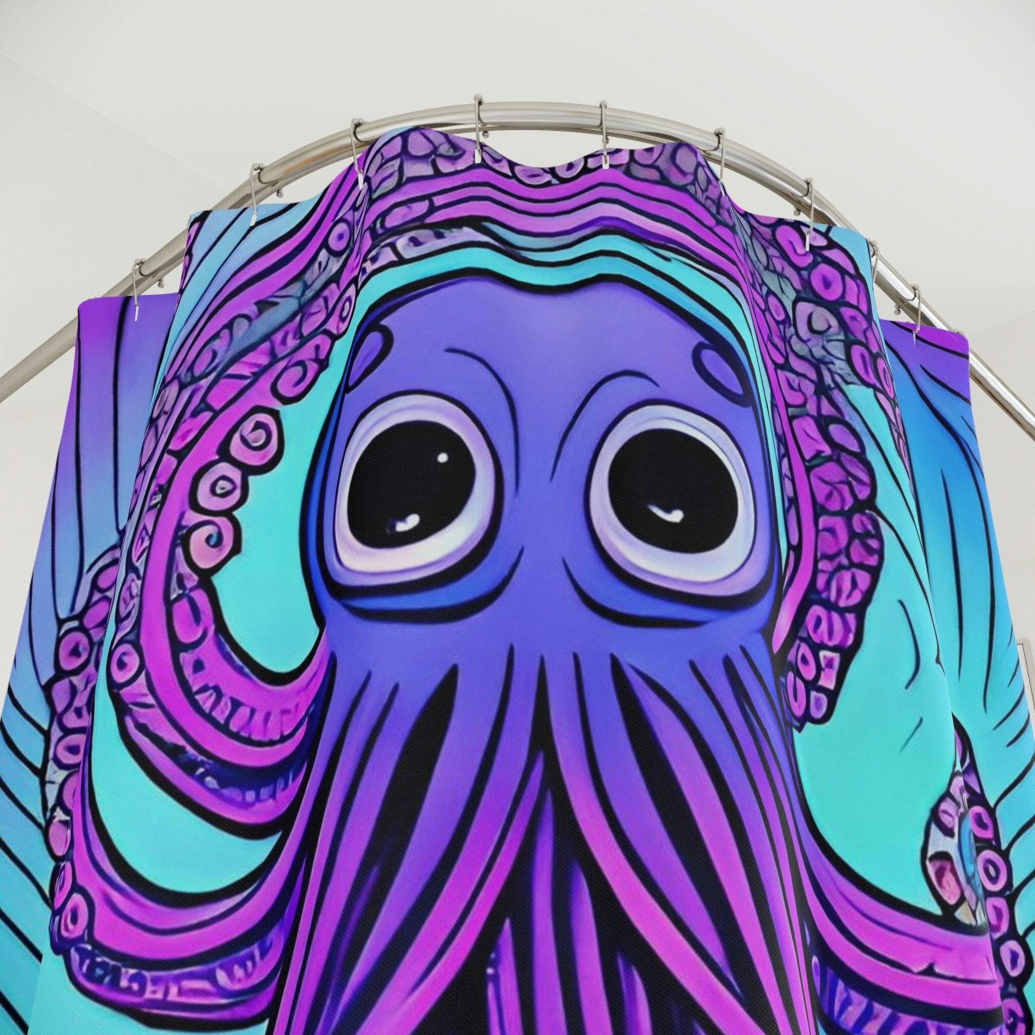 Creative Purple Octopus Shower Curtain AI Art Design for Modern Bathroom