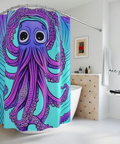 Creative Purple Octopus Shower Curtain AI Art Design for Modern Bathroom