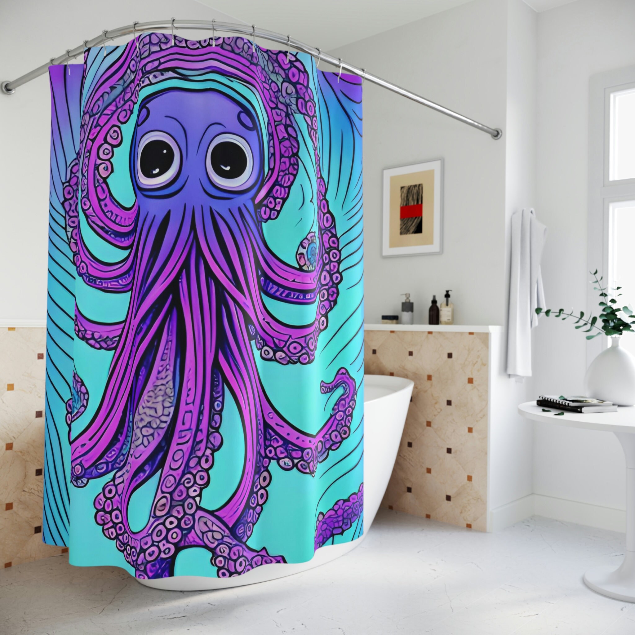 Creative Purple Octopus Shower Curtain AI Art Design for Modern Bathroom