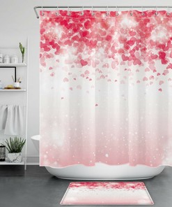 Creative Red Heart Print Valentine's Day Shower Curtain for Bathroom