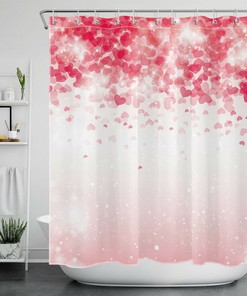 Creative Red Heart Print Valentine's Day Shower Curtain for Bathroom