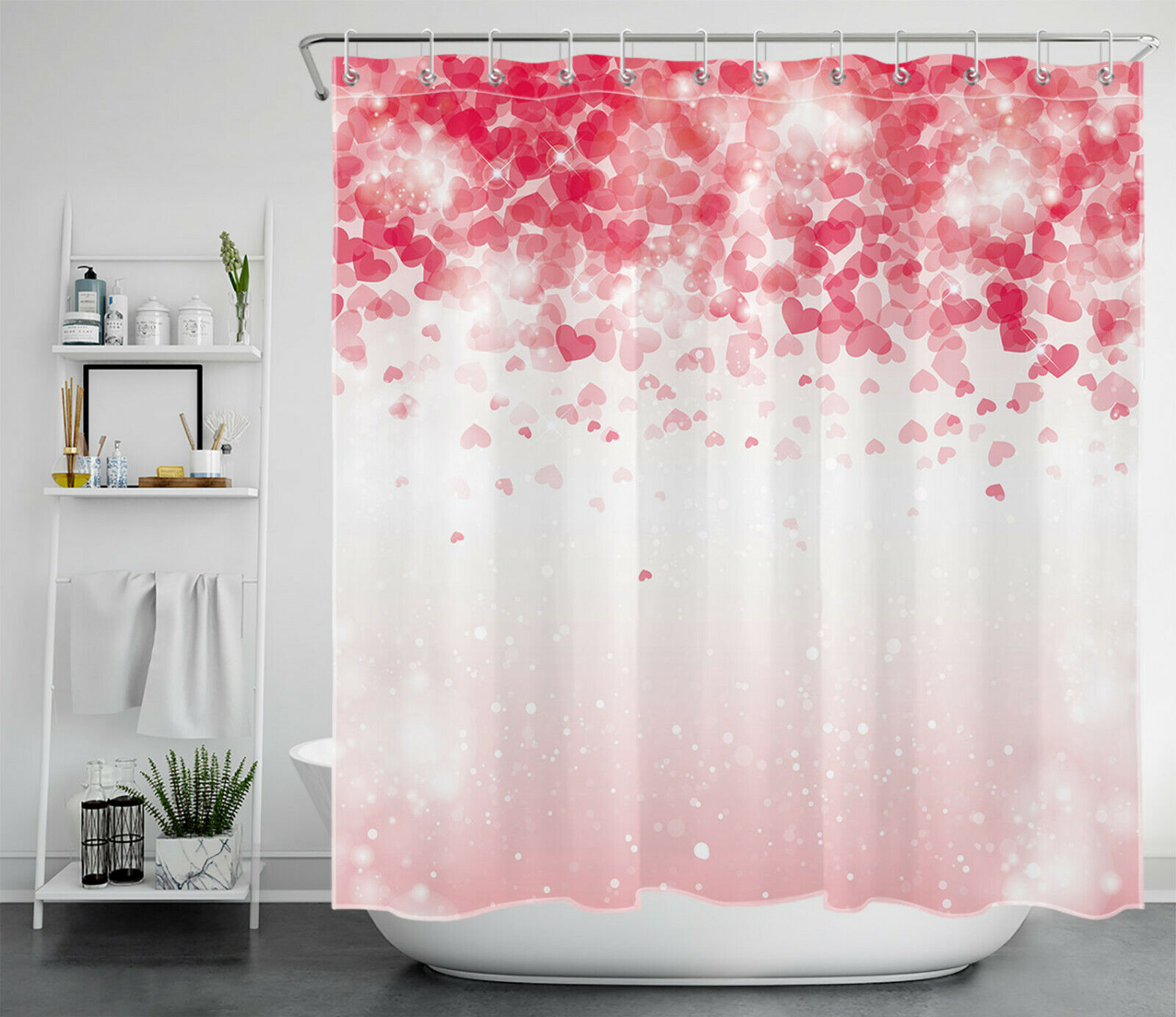 Creative Red Heart Print Valentine's Day Shower Curtain for Bathroom