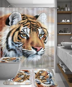 Creative Tiger Shower Curtain with Realistic Print and Colorful Design