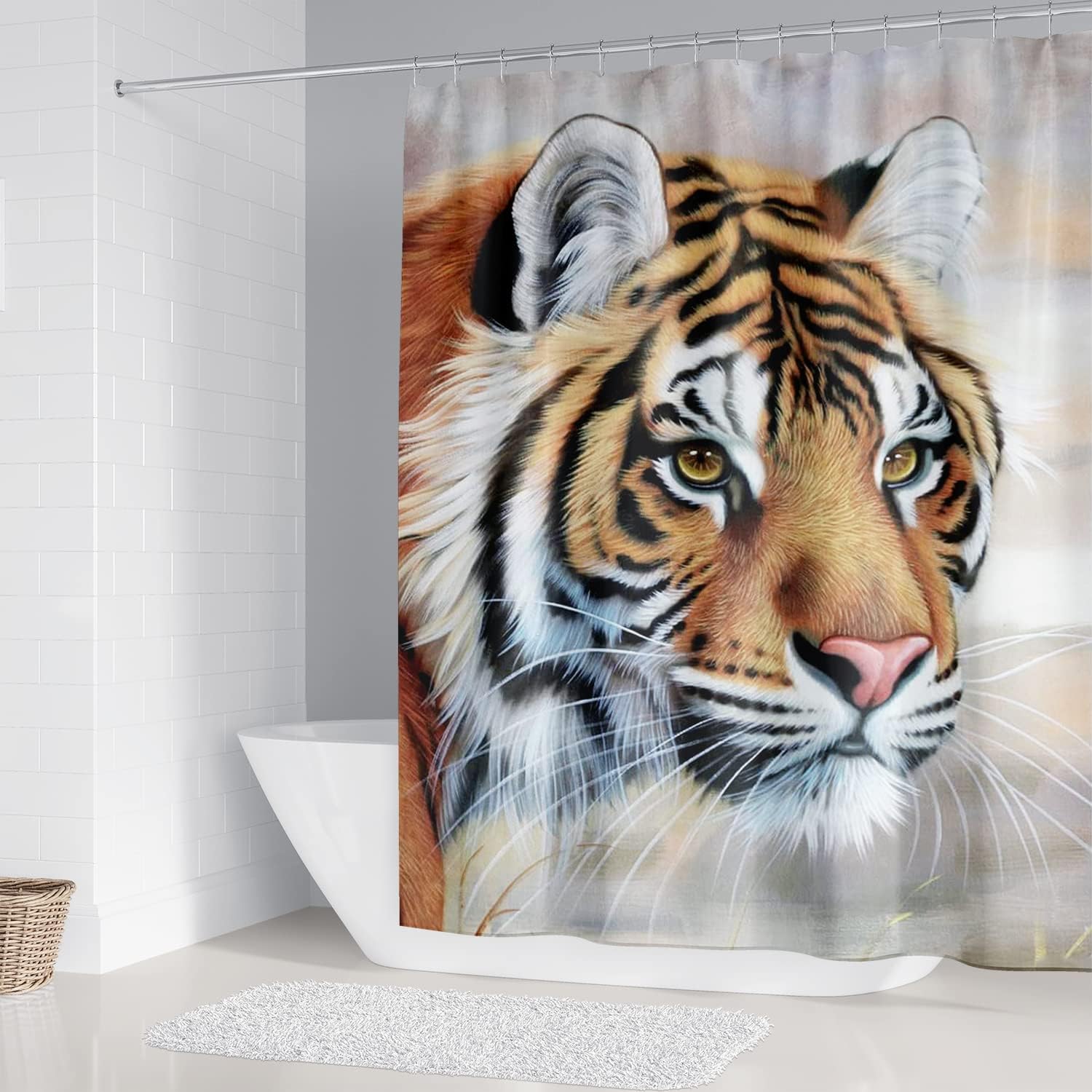 Creative Tiger Shower Curtain with Realistic Print and Colorful Design