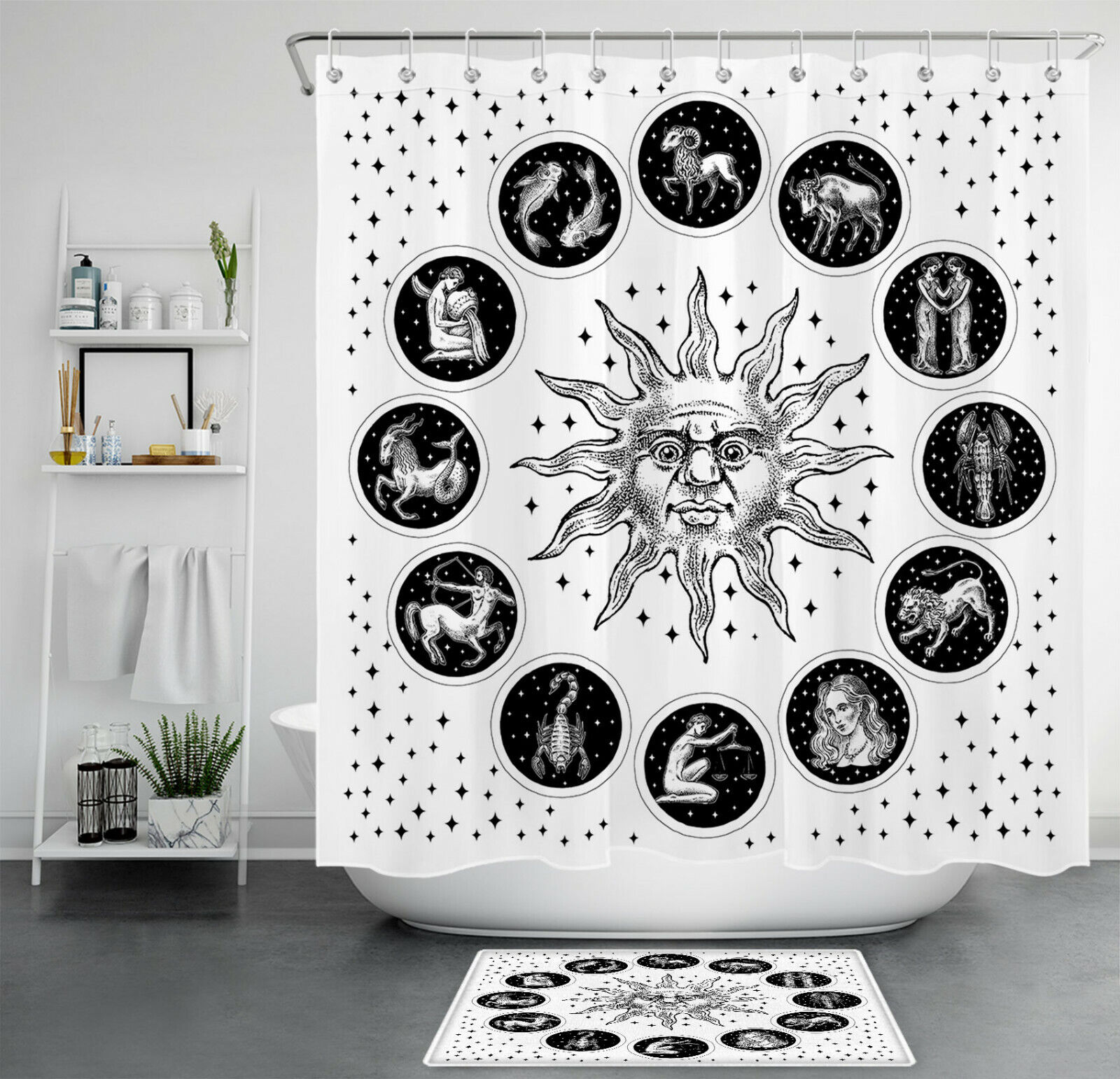 Creative Twelve Constellations Burning Sun Shower Curtain For Bathroom Decor