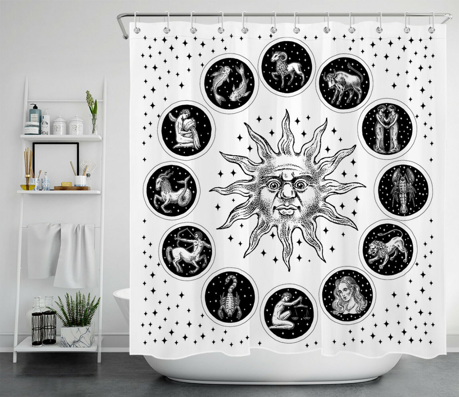 Creative Twelve Constellations Burning Sun Shower Curtain For Bathroom Decor - Image 2