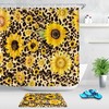 Creative Watercolor Sunflowers Leopard Print Shower Curtain for Bathroom Decor