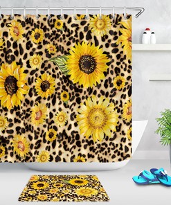 Creative Watercolor Sunflowers Leopard Print Shower Curtain for Bathroom Decor