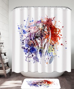 Creative Wolf Shower Curtain with Multi-Colored Paint Splash for A Unique and Vibrant Look