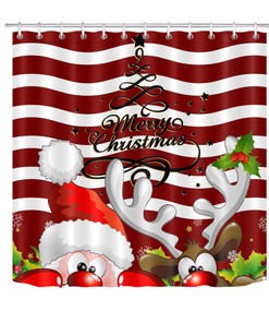 Creative Xmas Tree and Red Stripes Santa Deer Shower Curtain