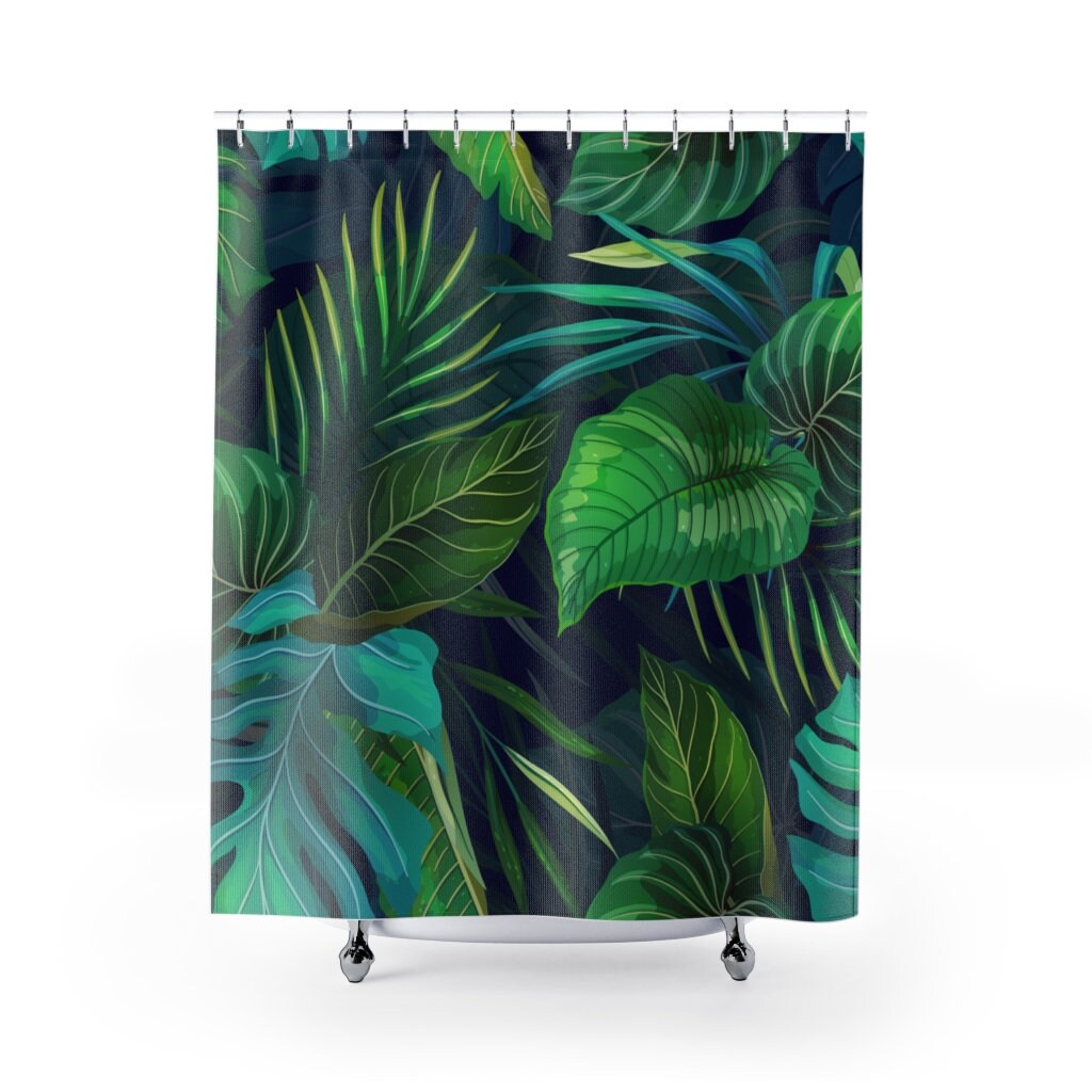 Creatively Designed Palm Leaves Art Deco Shower Curtain for Bathroom