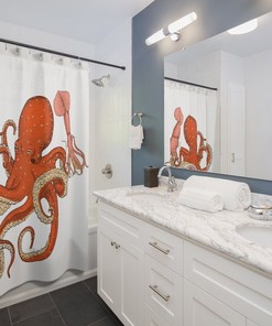 Creatures In The Sea Retro Shower Curtain for Unique Bathroom Decor Gift