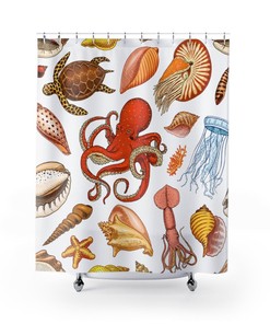 Creatures In The Sea Shower Curtain for Retro Bathroom Decor 