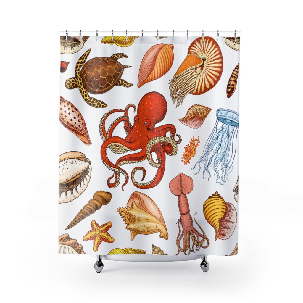 Creatures In The Sea Shower Curtain for Retro Bathroom Decor