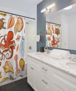 Creatures In The Sea Shower Curtain for Retro Bathroom Decor