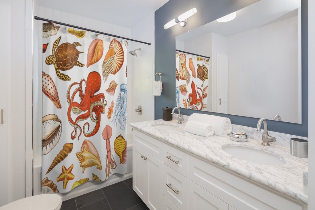 Creatures In The Sea Shower Curtain for Retro Bathroom Decor