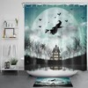 Creepy Halloween Castle And Witch Print Shower Curtain For Bathroom Decor