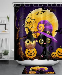 Creepy Halloween Shower Curtain With Cat Pumpkin For A Scary Bath