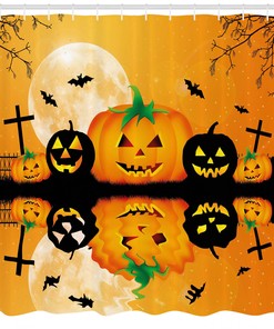 Creepy Halloween Shower Curtain With Scary Pumpkin Print For Bathroom