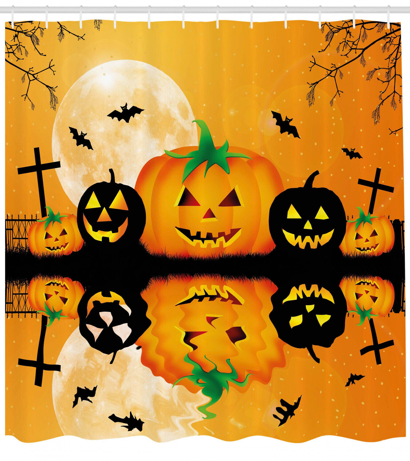 Creepy Halloween Shower Curtain With Scary Pumpkin Print For Bathroom