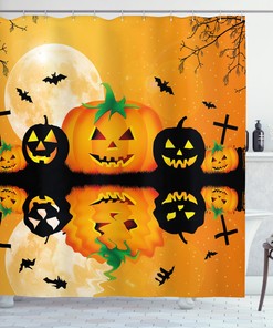 Creepy Halloween Shower Curtain With Scary Pumpkin Print For Bathroom