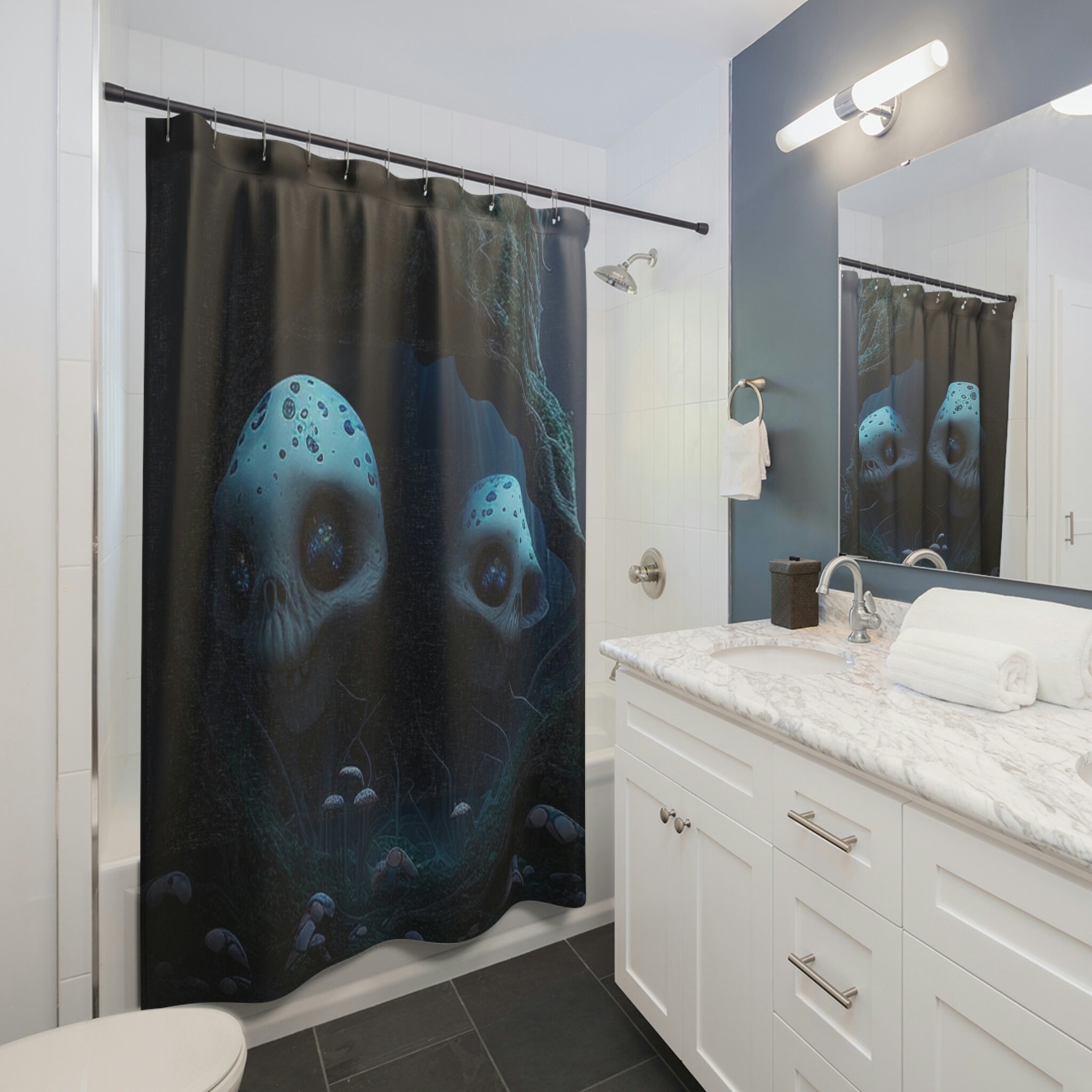 Creepy Mushrooms And Fungi Shower Curtain For Gothic Bathroom Decor - Image 2