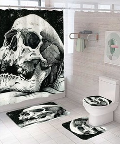 Creepy Skull Skeleton Print Shower Curtain for a Halloween Bathroom Theme