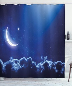 Crescent Moon and Stars Night Shower Curtain for a Cosmic Bathroom