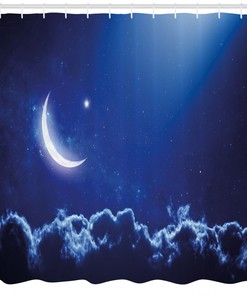 Crescent Moon and Stars Night Shower Curtain for a Cosmic Bathroom