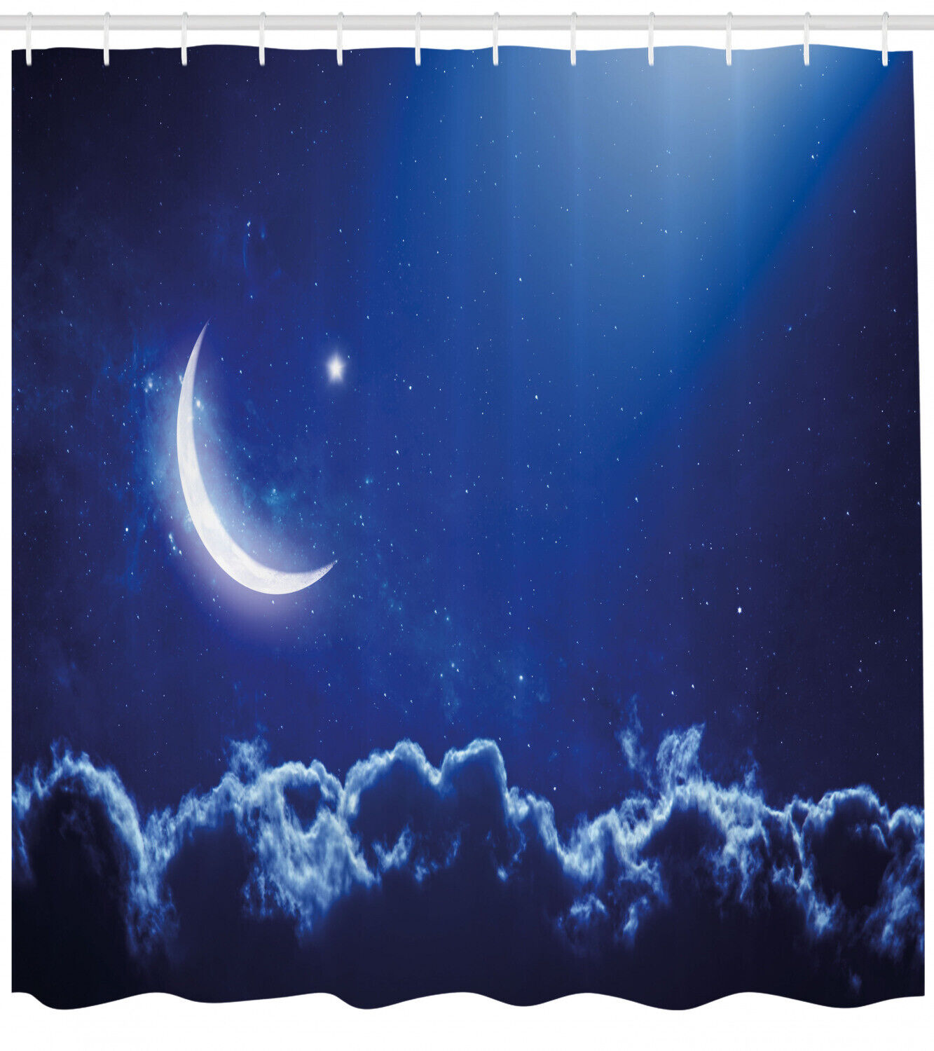 Crescent Moon and Stars Night Shower Curtain for a Cosmic Bathroom