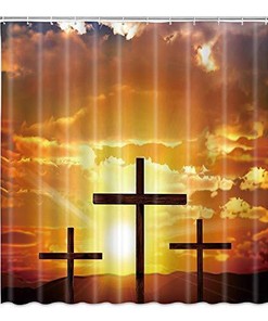 Cross And Rising Sun Scenery Shower Curtain For A Calming Bath