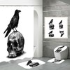 Crow Print Skull Shower Curtain - Gothic Bathroom Decor with Skeleton Theme