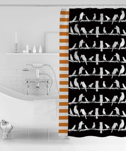 Crow and Owl Silhouette Stripe Background Unique Shower Curtain for Bathroom Decor