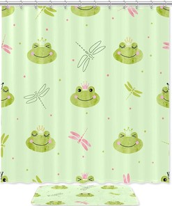 Crown and Dragonfly Princess Frog Shower Curtain Mat for Bathroom
