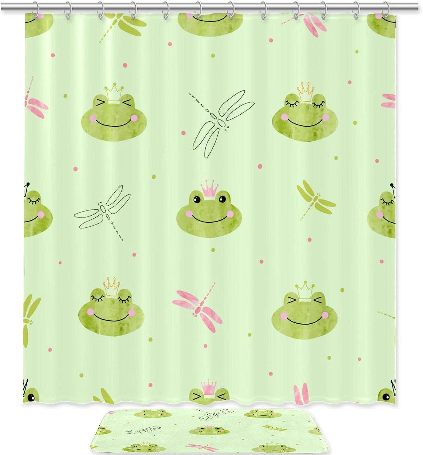Crown and Dragonfly Princess Frog Shower Curtain Mat for Bathroom