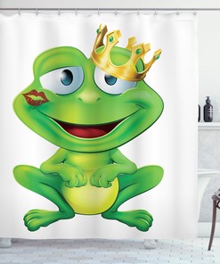 Crowned Frog Prince Print Colorful Shower Curtain For Kids' Bathroom Decor