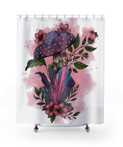 Crystal and Mushroom Shower Curtain - Nature Inspired Bathroom Decor
