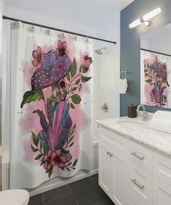 Crystal and Mushroom Shower Curtain - Nature Inspired Bathroom Decor