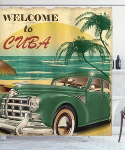 Cuba Beach Ocean Palm Shower Curtain for Exotic Bathroom Decor