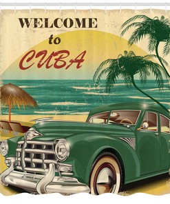 Cuba Beach Ocean Palm Shower Curtain for Exotic Bathroom Decor