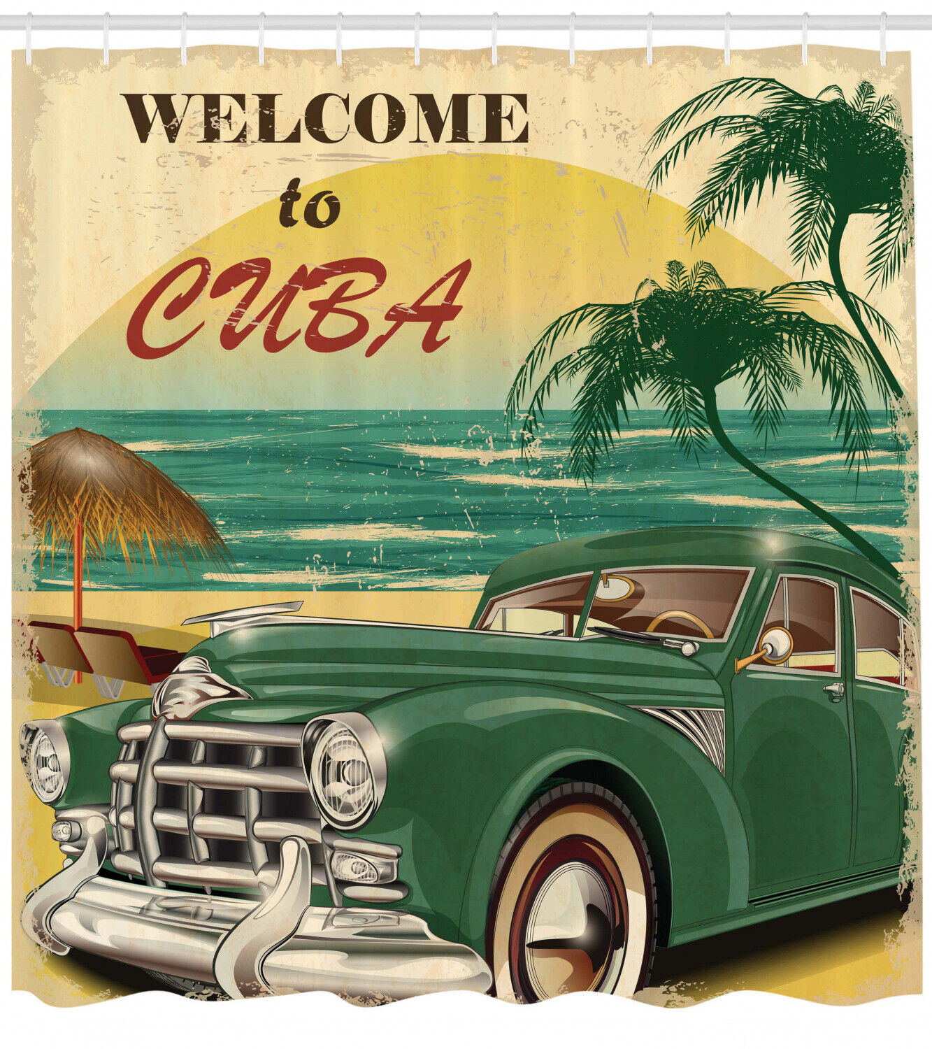 Cuba Beach Ocean Palm Shower Curtain for Exotic Bathroom Decor
